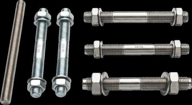Double end studs, tap end studs, and threaded rod
